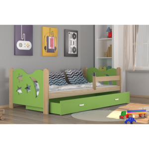 MICKEY gyerekágy + AJÁNDÉK matrac + ágyrács, 160x80 cm, fenyő/zöld