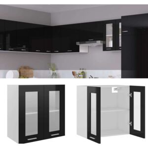 VidaXL magasfényű fekete forgácslap függő üvegszekrény 60 x 31 x 60 cm