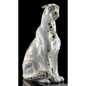 Pöttyös leopárd kerámia szobor. Szín: arany, platina., fehér