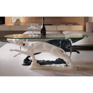 Asztal 2 agárral kerámia szobor valódi Swarovski nyakörvvel üveggel. Szín: fekete fehér