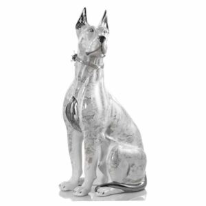 Dán dog kerámia szobor eredeti Swarovski nyakörvvel. Szín: fehér, platina