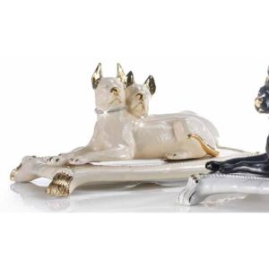 Dán dog kutyapár kerámia szobor, párnával. Szín: krémszínű, arany