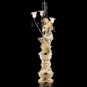 Kerámia állólámpa: Aurora istennő 3 valódi muránói üveg lámpatesttel, eredeti Swarovski kristályokkal. Szín: krémszín, arany, platina
