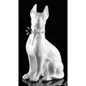 Kisméretű dán dog kerámia szobor eredeti Swarovski nyakörvvel fehér