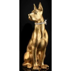 Dán dog kerámia szobor közepes méretben, eredeti Swarovski nyakékkel, aranyfóliával