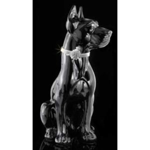 Kisméretű dán dog kerámia szobor eredeti Swarovski nyakörvvel fekete
