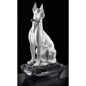 Nagyméretű dán dog kerámia szobor eredeti Swarovski nyakörvvel párnával fekete fehér