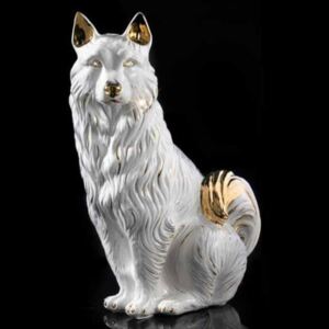 Kutya kerámia szobor. Szín: fehér, arany