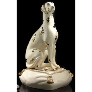 Dalmata kutya kerámia szobor eredeti Swarovski kristályos párnával. Szín: krémszínű, arany