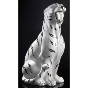 Tigris kerámia szobor. Szín: fehér, platina