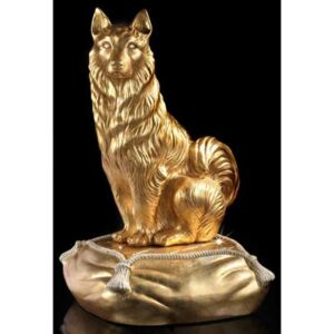 Kutya kerámia szobor eredeti Swarovski kristályos párnával - aranyfóliával