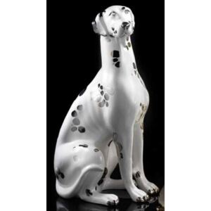 Dalmata kutya kerámia szobor. Szín: fehér, platina