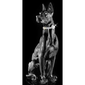 Dán dog kerámia szobor közepes méretben, eredeti Swarovski kristályos nyakörvvel, fekete