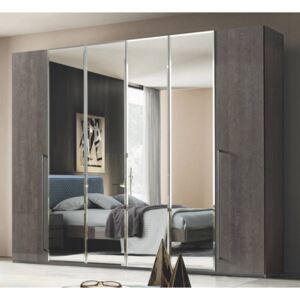 Maia 6-ajtós szekrény, 4 tükrös ajtóval MILANO fényes króm színű fogantyúval - ezüst nyír