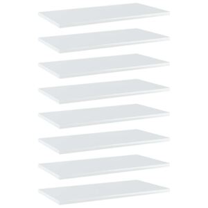 VidaXL 8 db magasfényű fehér forgácslap könyvespolc 60 x 30 x 1,5 cm
