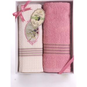 Konyhai törlőkendő ajándék csomagolásban MP9-001 "OLIVE" rózsaszín-vajszín (2 x 50x70 cm)