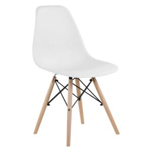 Modern műanyag szék fa lábbal, fehér - FJORD