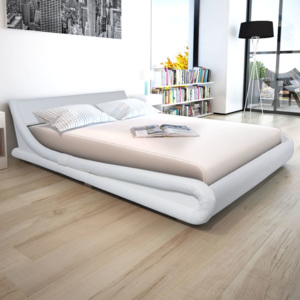 Fehér műbőr ágy memóriahabos matraccal 160 x 200 cm