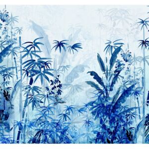 Egzotikus dzsungel növényvilágát ábrázoló tapéta, 300x280 cm, kék - REVE BLEU