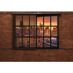 Brooklynra néző ablakot ábrázoló tapéta, 368x254 cm, narancssárga-fekete - BROOKLIN