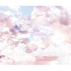 Rózsaszínes felhős eget ábrázoló tapéta, 300x250 cm, világoskék-rózsaszín - LA VIE EN ROSE