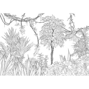 Tarzan ihlette trópusi dzsungelt ábrázoló tapéta, 400x280 cm, fekete-fehér - LIANES