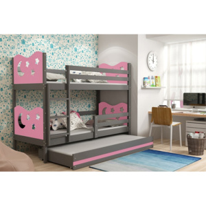KAMIL emeletes ágy pótággyal, 80x160, grafit/rózsaszín
