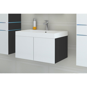 TALUN fürdőszobaszekrény mosdó alá, 60x30x35 cm, fekete/magasfényű fehér