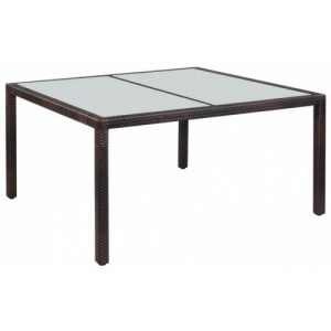 Kültéri barna polyrattan étkezőasztal 150 x 90 x 75 cm