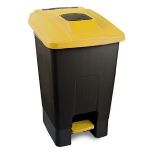 Szelektív hulladékgyűjtő konténer, műanyag, pedálos, fekete/sárga, 100L
