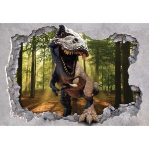 Dinosaur 3D Jumping Out Of Hole In Wall Tapéta, Fotótapéta, (254 x 184 cm)