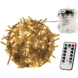 Kültéri LED elemes fényfüzér - 20m - 200 LED, meleg fehér – távirányítóval
