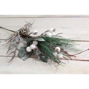 Mű havas gally fehér bogyókkal (m. 46 cm) - karácsonyi