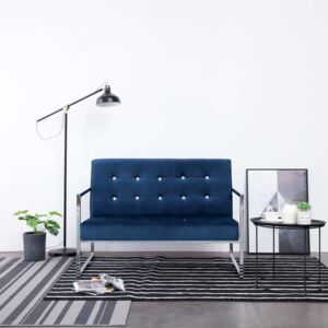 Kétszemélyes kék króm és bársony karfás kanapé