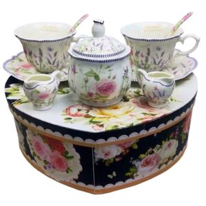 Levendulás - rózsás porcelán teázós készlet
