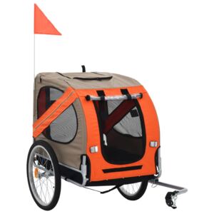 Narancssárga és barna kutyaszállító kerékpár-utánfutó
