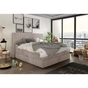 Kárpitozott Összecsukható Ágy Tároló Dobozzal Minola Boxspring Krém, Fedőmatraccal, 200 x 160 cm