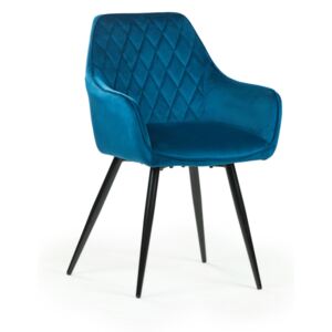 Kárpitozott szék fém lábakkal, Karie Velvet Kék / Fekete, Sz57xM59xM86 cm