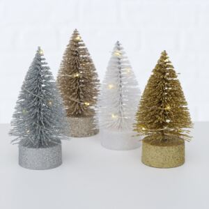 Dekorációs Karácsonyfa LED Világítással, Műanyag, Forsty Arany / Ezüst / Fehér, Különöző Modellek, Ø5xM10 cm