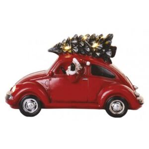 Karácsonyi led piros autó télapóval, 12,5 cm, 3x aa, beltérre, meleg fehér