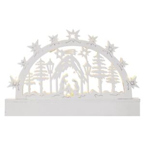 Karácsonyi fehér betlehem 0,2W 5db melegfehér LED 14cm időzítővel