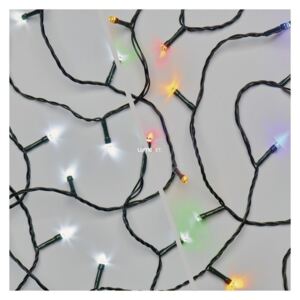 Karácsonyi kültéri LED fényfüzér 100db hidegfehér, multicolor, 8 programmal 10m+5m